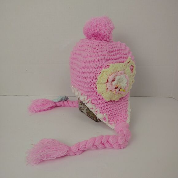 Handmade Crochet Pastel Beanie Winter Hat Child / Small Adult Tassels Flowers #5 - Picture 2 of 4